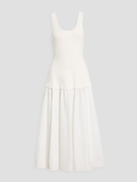 SIMKHAI Silas ribbed-knit and cotton-blend poplin midi dress