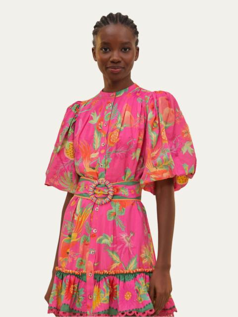 FARM RIO Pink Delicate Fruit Garden Mini Dress