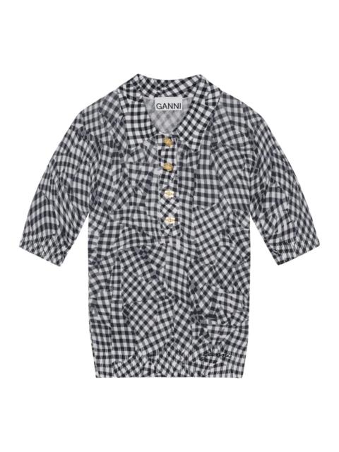GANNI Sheer Cotton Printed Polo