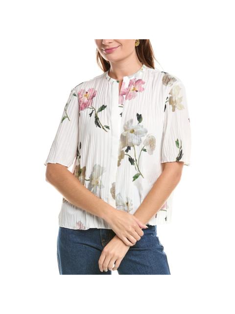 Vince Vince Wilted Peony Pleated Band Collar Shirt
