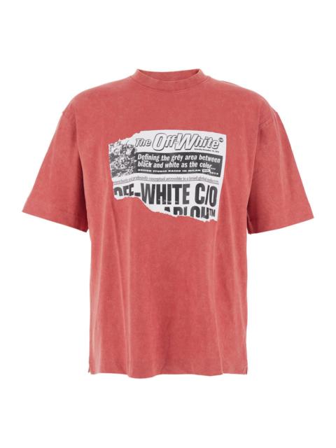 Off-White Off-White Men Red Crewneck T-Shirt With Print On Front And Rear And Faded Effect In Cotton Man