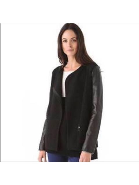 Vince Vince Leather Sleeve Asymmetrical Boucle Wool Jacket