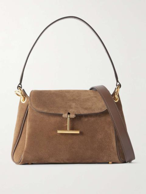 Tara small leather-trimmed suede shoulder bag Brown