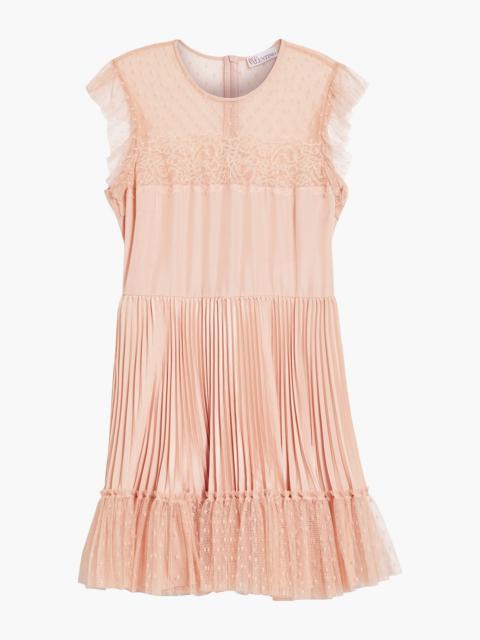 REDValentino Pleated point d'esprit-paneled crepe mini dress