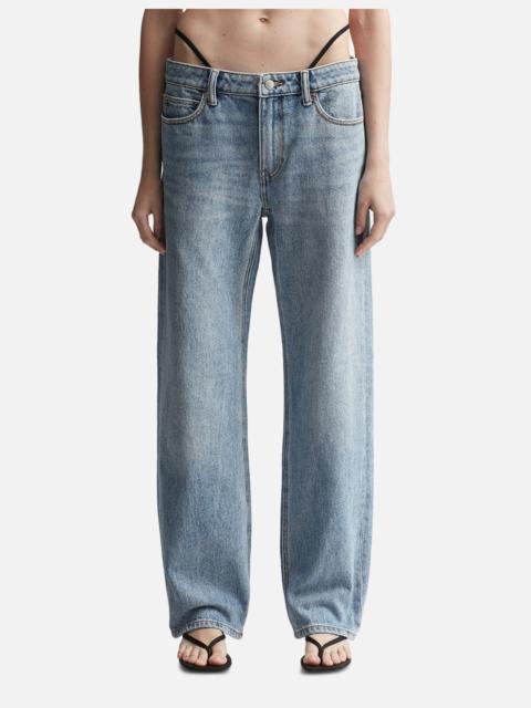 MID-RISE JEANS WITH PRE-STYLED LOGO THONG