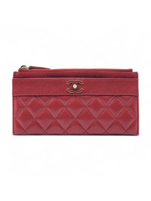CHANEL CC Quilted Mademoiselle Red Leather Zip Wallet