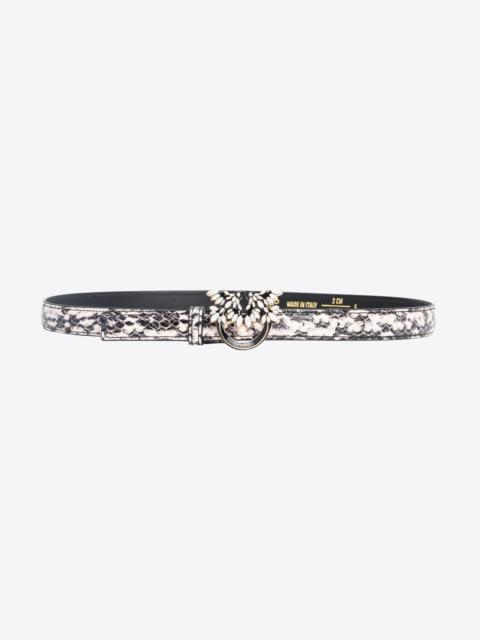 PINKO PINKO GALLERIA THIN 2CM REPTILE-PRINT BELT WITH LOVE BIRDS BUCKLE