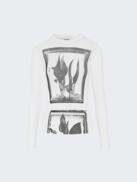 Jean Paul Gaultier Flowers Cadres Mesh Long Sleeve Top White