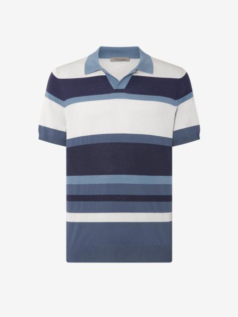CORNELIANI Blue buttonless silk and cotton polo shirt