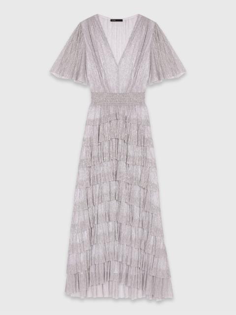 maje Metallic ruffled midi dress