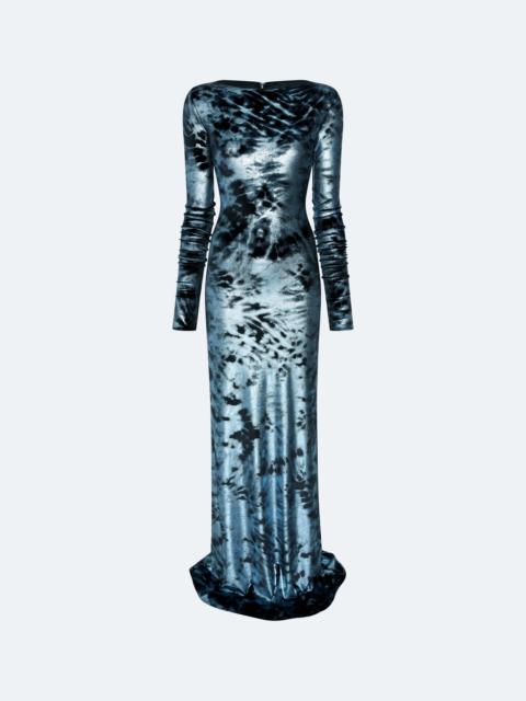 LAPOINTE Foil Velour Boatneck Gown