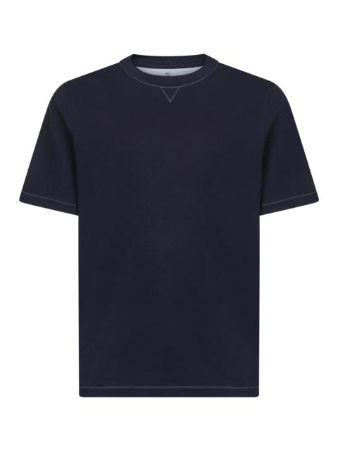 Brunello Cucinelli Blue Solomeo crest crewneck T-shirt