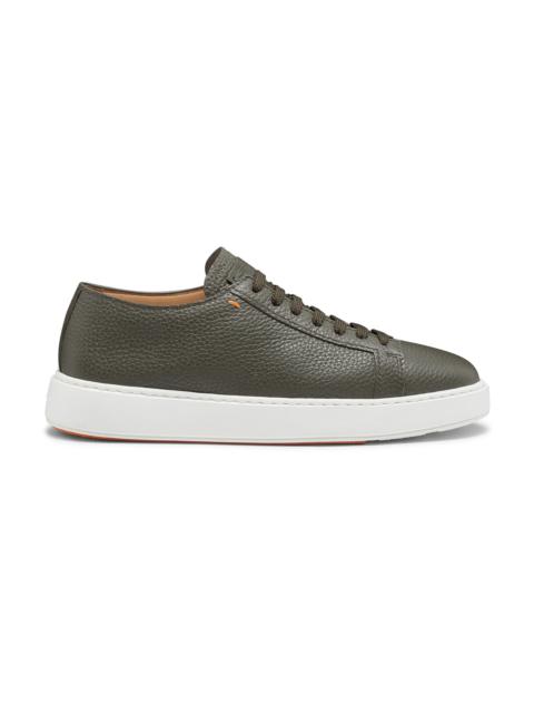 Santoni Men's green tumbled leather sneaker