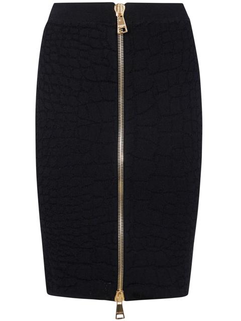 Balmain Hw Zipped Croco Knit Knee Lenght Skirt