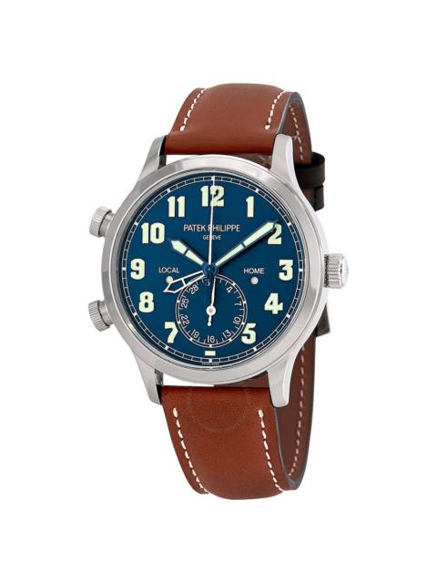 Pre-owned Patek Philippe Calatrava Pilot Travel Time Blue Varnished Dial Men's Watch 5524G-001