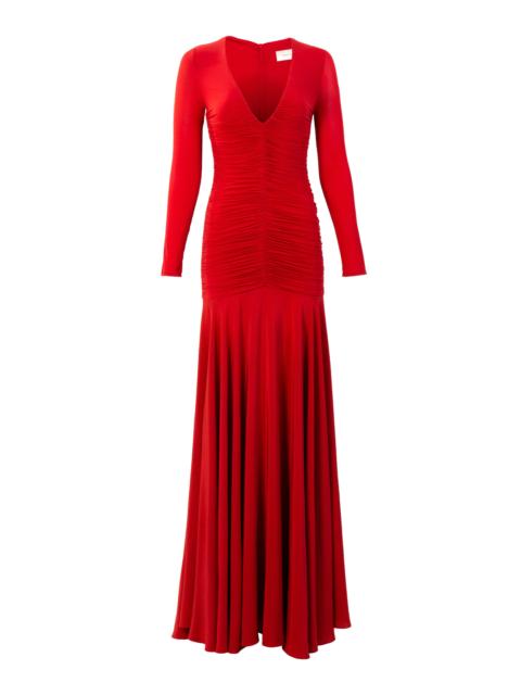 SILVIA TCHERASSI Lina Gathered Silk-Blend Maxi Dress red