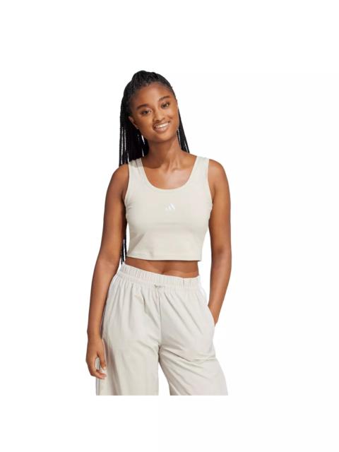 adidas Women's Essentials Small Logo Cotton Lifestyle Tank Top - Beige