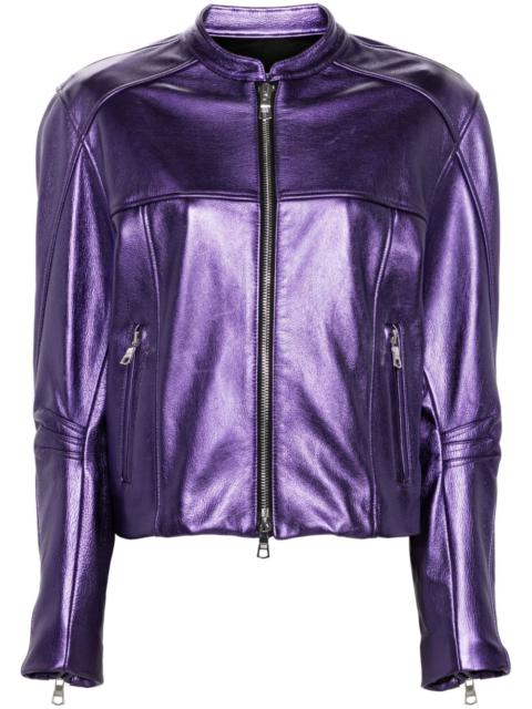 LaQuan Smith Metallic Leather Bomber Jacket