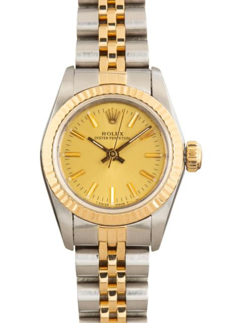 ROLEX Ladies Rolex Oyster Perpetual Two Tone 67193 Champagne Dial