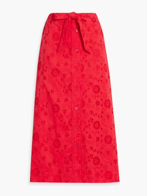 CAROLINA HERRERA Bow-detailed broderie anglaise cotton midi skirt