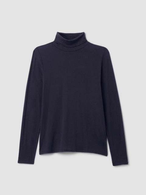 EILEEN FISHER Sheer Cotton Blend Knit Turtleneck Top