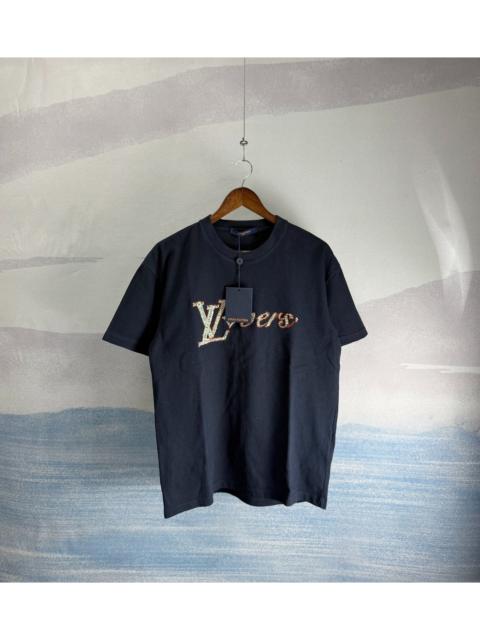 Louis Vuitton Louis Vuitton LV dark blue short-sleeved shirt with rhinestone and bead embellishments forming lette