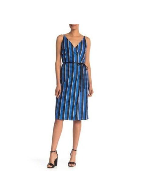Other Designers ROBERT RODRIGUEZ Blue Striped Surplice Vneck Dress SZ M NWT $495