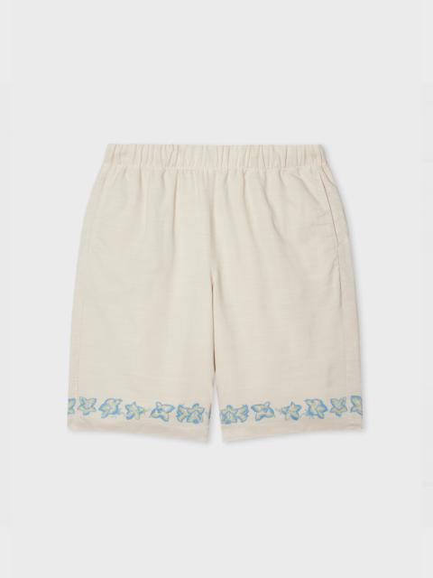 Paul Smith Ecru Lyocell-Cotton Floral Trim Shorts
