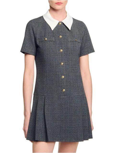 Sandro Mini Pleated Dress With Rhinestones