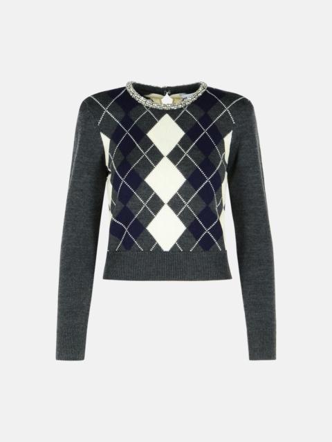 self-portrait 'ARGYLE CRYSTAL' GREY WOOL SWEATER