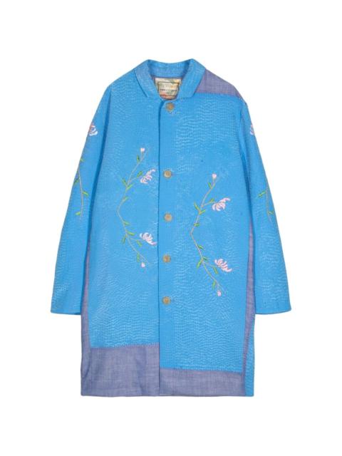 flower-embroidered cotton coat