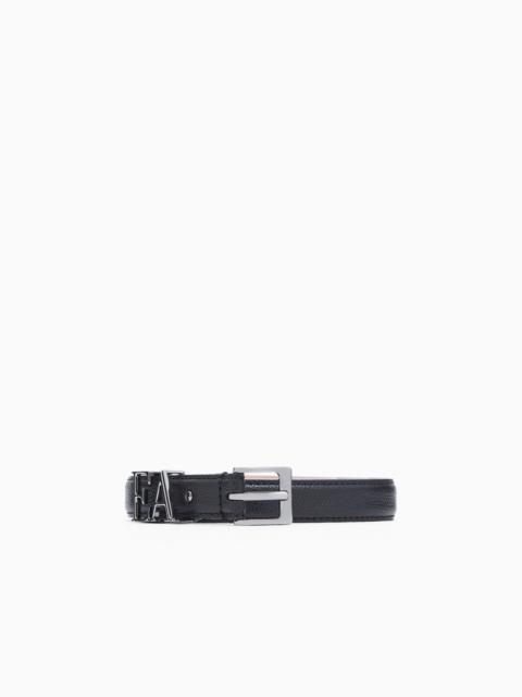 EMPORIO ARMANI MICRO-GRAINED LEATHER BELT WITH EA BUCKLE