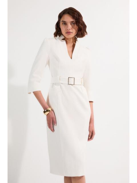 KAREN MILLEN Structured Crepe Belted Forever Midi Dress