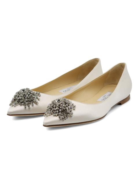 JIMMY CHOO Love Embellished Satin Flat Ballerina Shoes White 6.5 $895