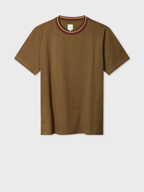 Paul Smith Khaki Green 'Artist Stripe' Collar T-Shirt