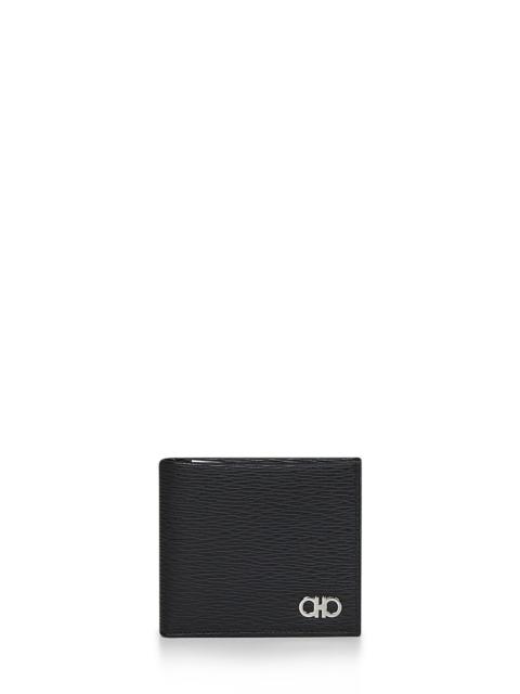 FERRAGAMO Ferragamo Men Black Hammered Calfskin Gancini Wallet