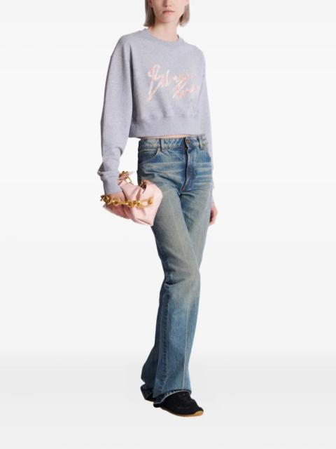 Balmain Balmain Women "Balmain Paris" Cropped Roundneck Sweater