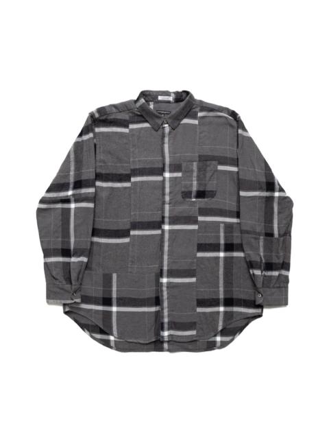 Engineered Garments Combo Short Collar Shirt Cotton Brushed Big Plaid - Grey x Black