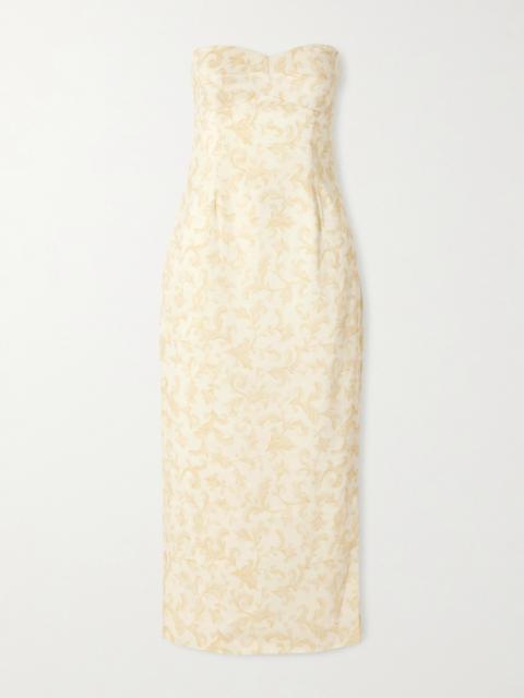 POSSE Isla Strapless Floral-print Linen And Silk-blend Midi Dress