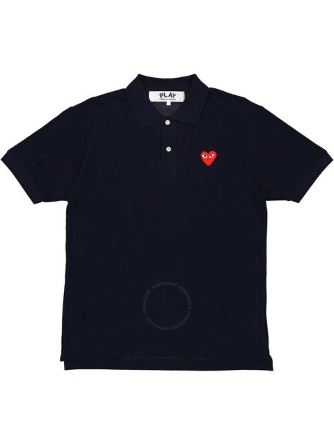 Comme Des Garcons Embroidered Red Heart Polo Shirt In Navy