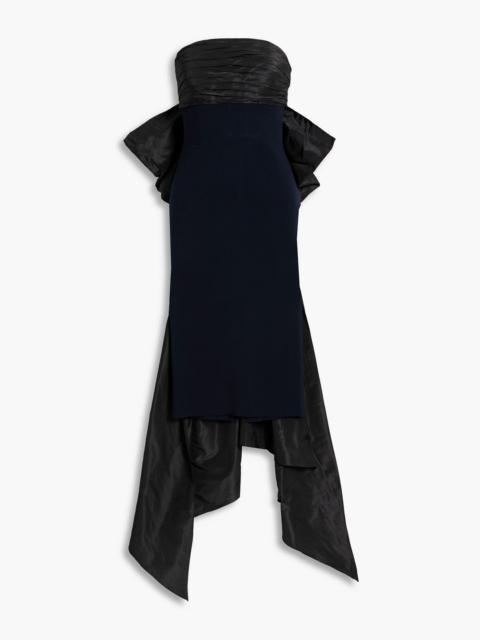 Oscar de la Renta Strapless bow-embellished silk-taffeta and stretch-knit dress