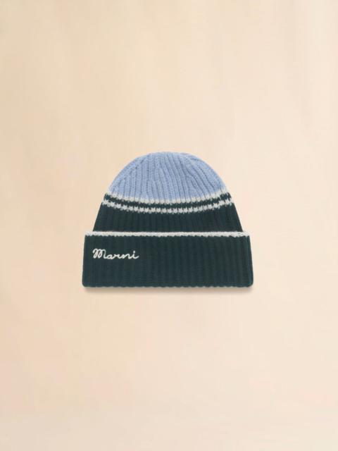 Marni LIGHT BLUE WOOL-CASHMERE FISHERMAN'S RIB BEANIE