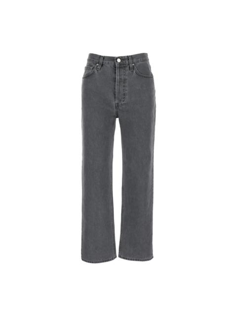 Grey Straight High Waist Jeans In Cotton Woman