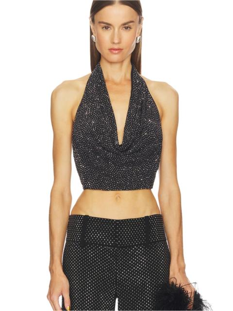 Alice + Olivia Dani Embell Deep Cowl Tie Halter Top