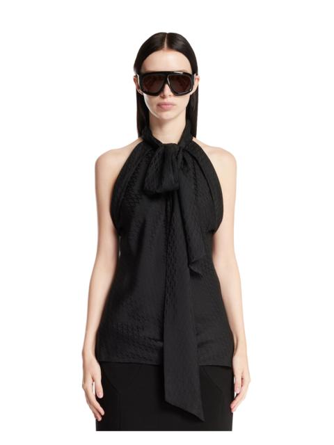 VERSACE Black Jacquard Silk Lavalliere Top
