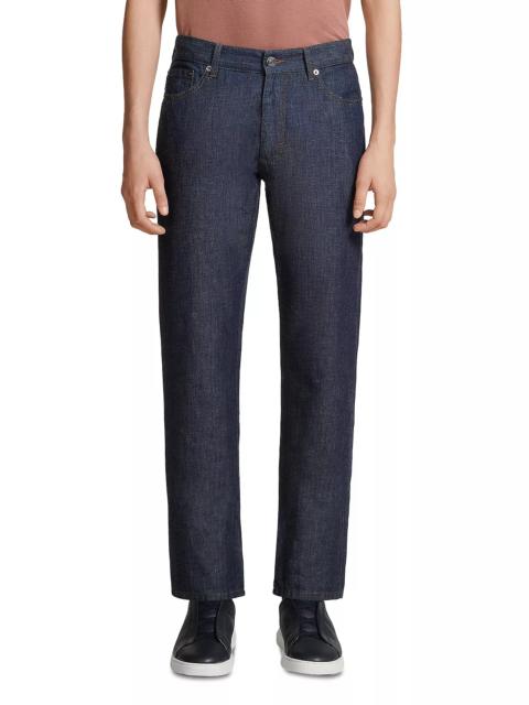 ZEGNA Slim Fit Cotton & Linen Jeans in Dark Blue