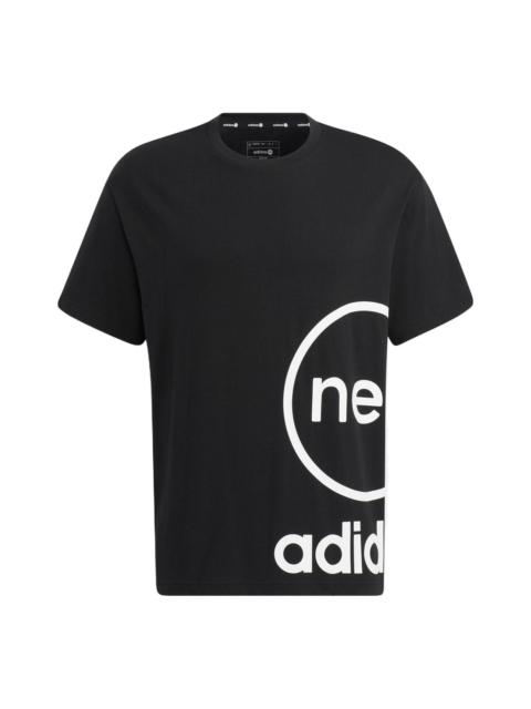 adidas neo U Esnt Tee1 Large Logo Printing Round Neck Pullover Short Sleeve Black T-Shirt HN8744