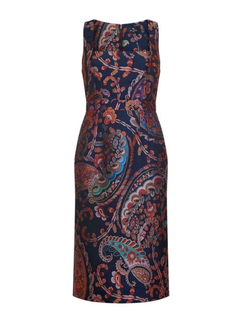 Etro Etro Women Blue Floral Paisley-Pattern Jacquard Midi Sheath Dress
