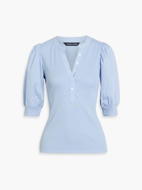 VERONICA BEARD Coralee poplin-paneled ribbed Pima cotton-blend top