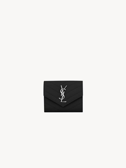 SAINT LAURENT CASSANDRE MATELASSÉ COMPACT TRI FOLD WALLET IN GRAIN DE POUDRE LEATHER